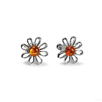 Daisy Earrings Sterling Silver & Amber - Cotswold Jewellery