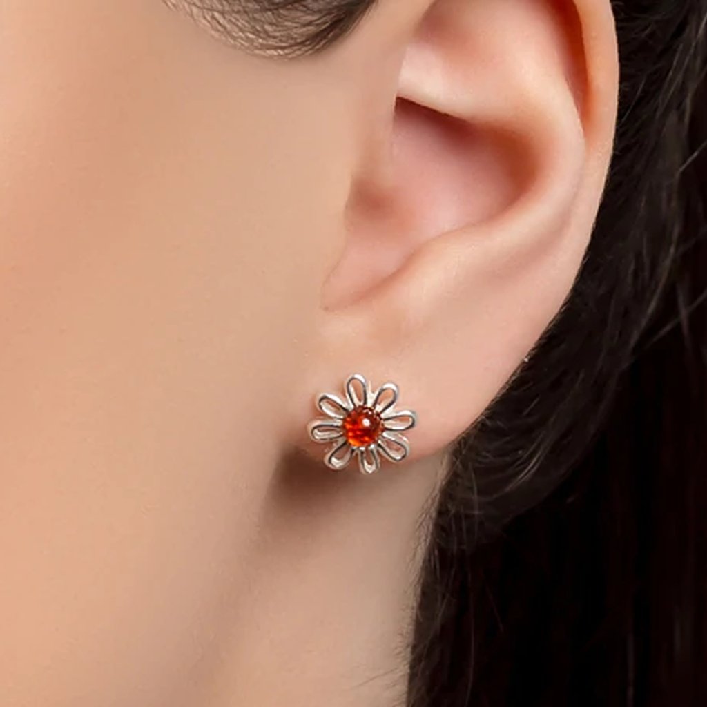 Daisy Earrings Sterling Silver & Amber - Cotswold Jewellery