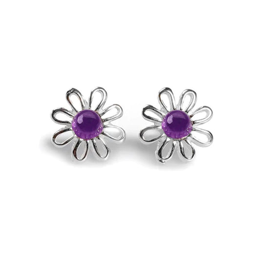 Daisy Earrings Sterling Silver & Amethyst - Cotswold Jewellery