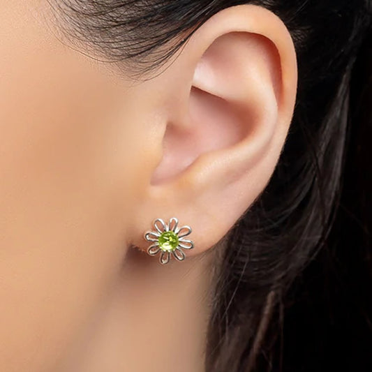 Daisy Earrings Sterling Silver & Peridot - Cotswold Jewellery