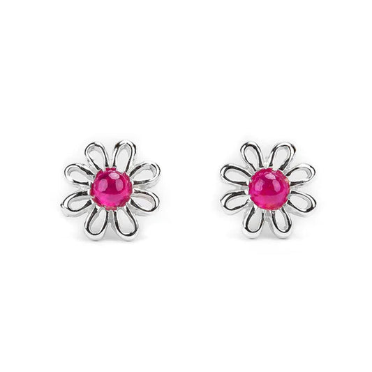 Daisy Earrings Sterling Silver & Ruby - Cotswold Jewellery