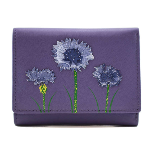 Mala Leather Purple Flower Trifold Purse - Cotswold Jewellery